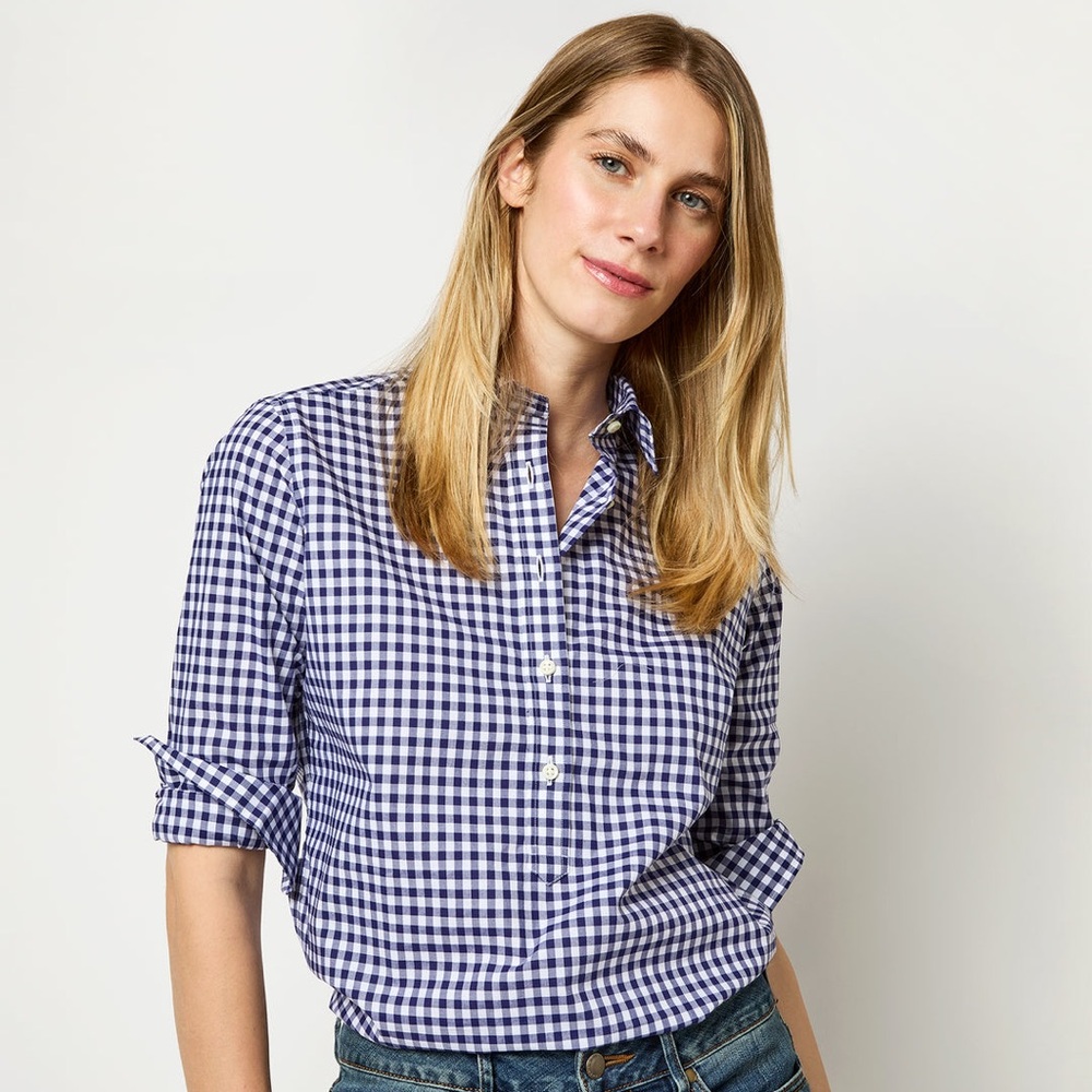 Ann Mashburn Tomboy Popover Shirt Navy Blue Gingham